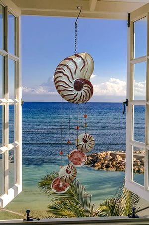 Gorgeous Nautilus Shell Glass Wind Chime - 22" 1