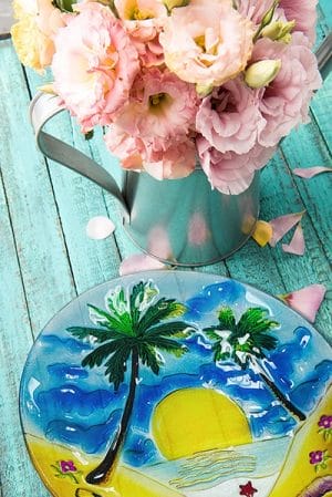 Sunny Palm Tree Glass Plate - 12" 5
