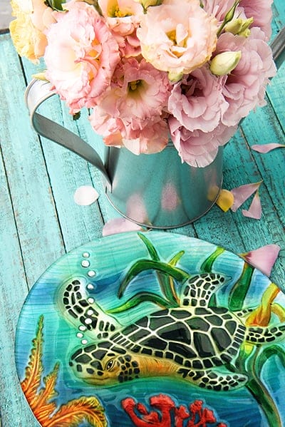 Colorful Sea Turtle Glass Plate - 12