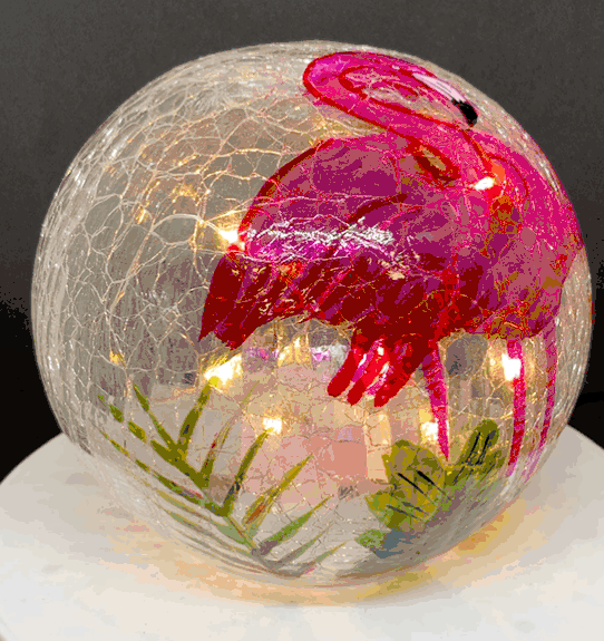 flamingo gazing globe and light