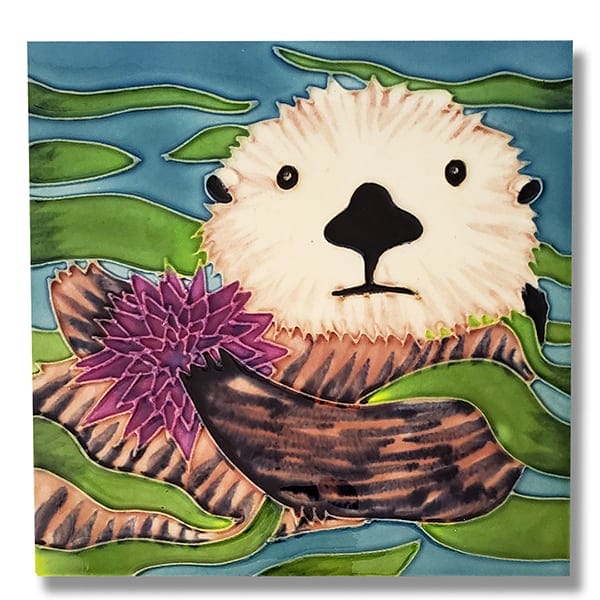 Exquisite Sea Otter & Urchin Tile Trivet | Coastal Decor - Seaside