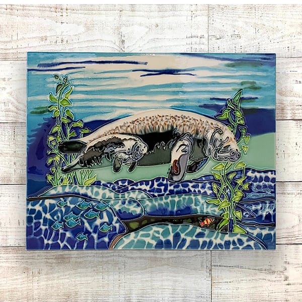 Product Themes 12 manatee tile art wall hanging