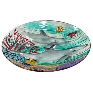 Dreamy Dolphin Paradise Glass Bowl / Bird Bath - 18" 1