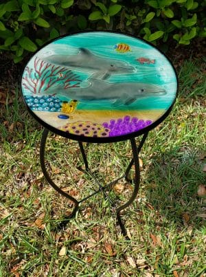 Playful Dolphin Glass Side Table - 12" Diameter Top 1