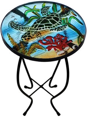 Wonderful Sea Turtle Glass Side Table - 12" Diameter Top 1