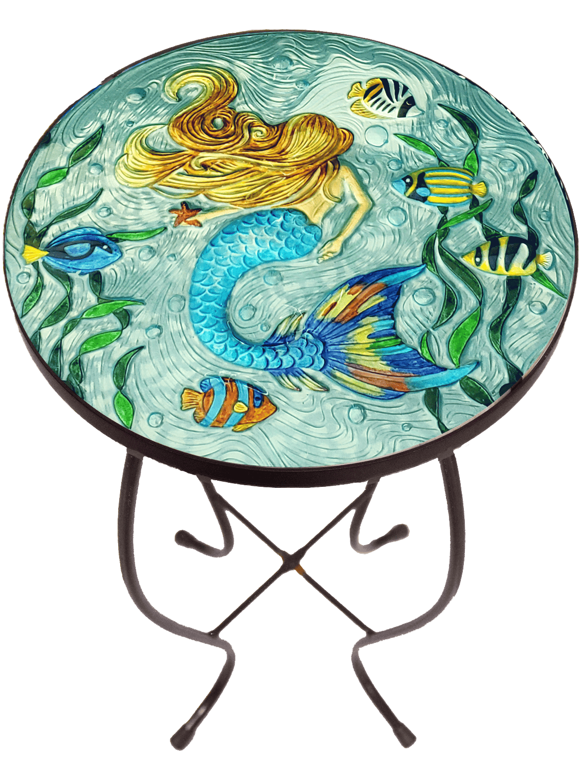 Spell Binding Mermaid Garden Glass Side Table 12 Diameter Top   Mermaid Garden Table Side View 1 A 