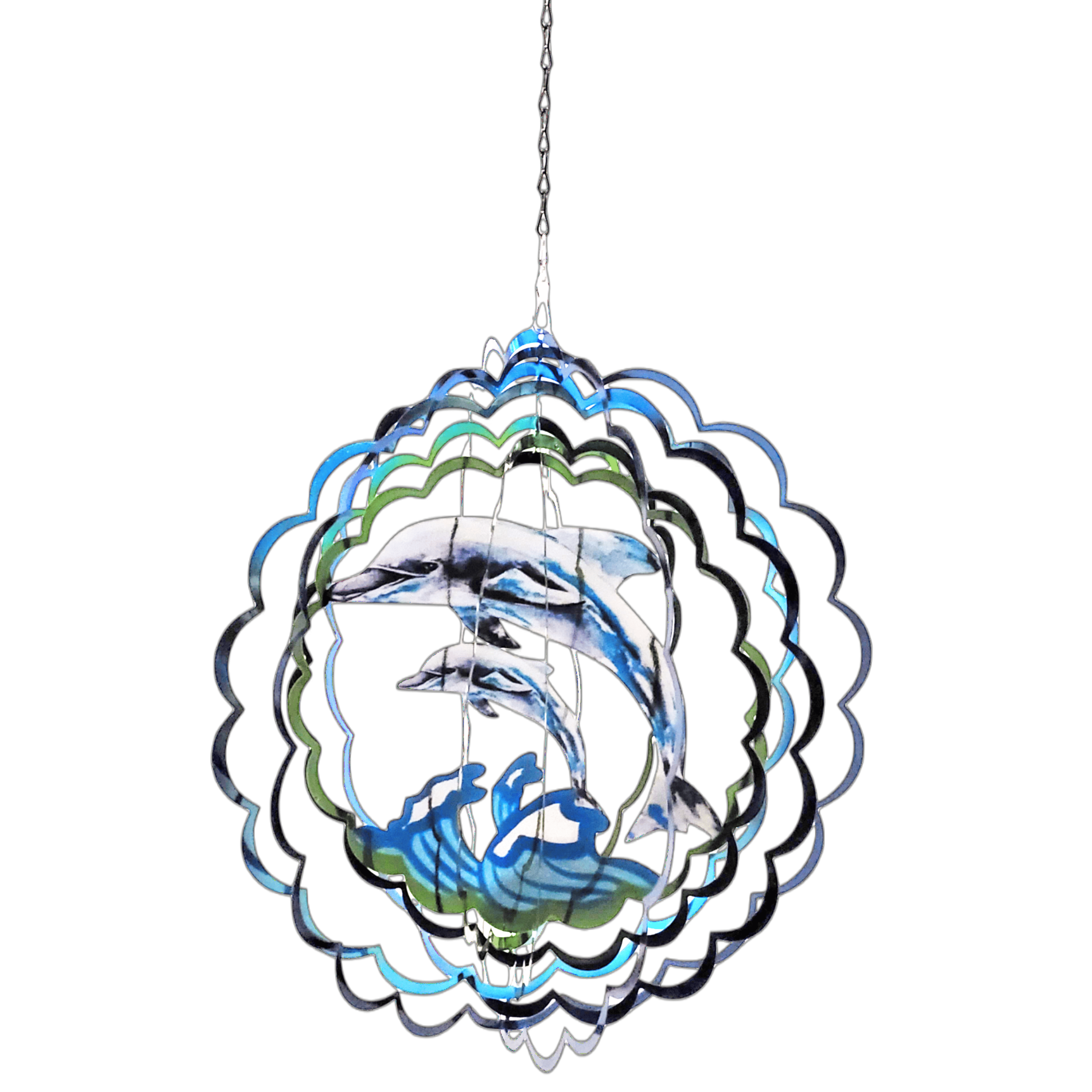 Colorful Dolphin Wind Spinner - Vibrant and Fun 3-D Metal Wind