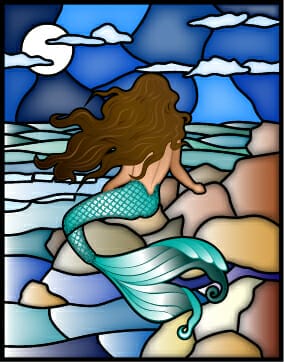 Gorgeous Moonlit Mermaid Stained Glass Window Cling 1